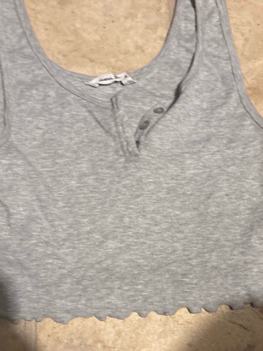 Gray Ribbed Tank Top with Button Henley